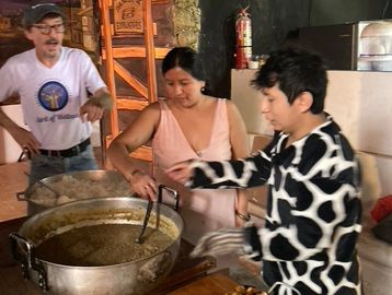 Preparing to serve lentils at senior lunch