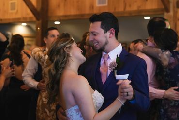 Bride and groom sharing a romantic dance at Raymond Family Farm in New Hartford, Connecticut.