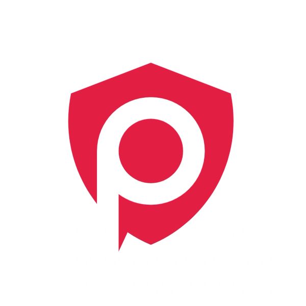 Red shield logo with a white circular design inside.