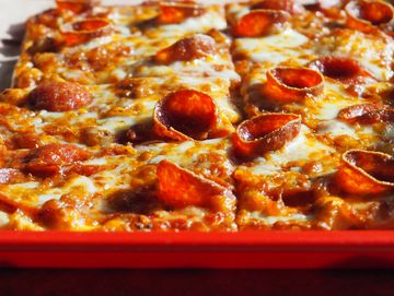 Freshly baked Pennant Pepperoni Pizza with beautiful cup n char pepperoni on top.