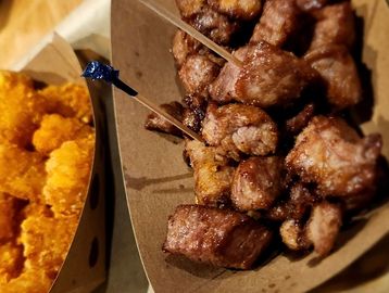 Perfectly fried chislic bites with a side of tater tots.