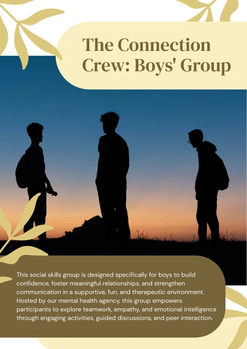 Silhouettes of three boys at sunset promoting a supportive boys' group.
