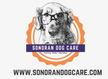 Logo of Sonoran Dog Care featuring a dog with glasses.