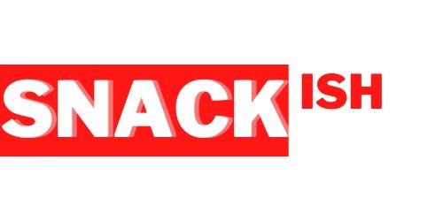 Logo with the word 'SNACK' in bold white letters on red, followed by 'ISH' in red text.