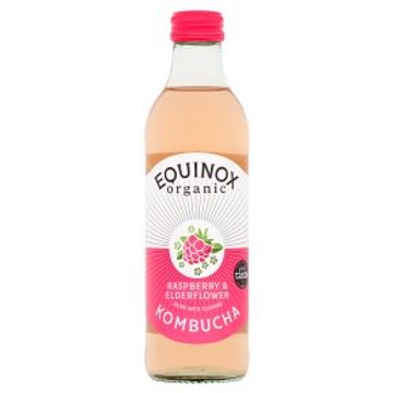 Bottle of Equinox brand raspberry kombucha