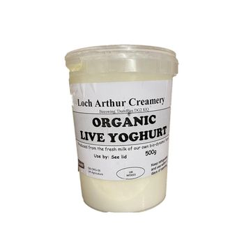 Image of a tub of loch arthur creamery  brand organic live yoghurt