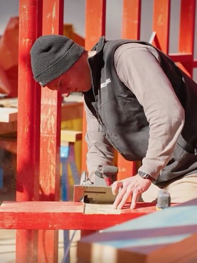 RFM team member working on Newport new home framing