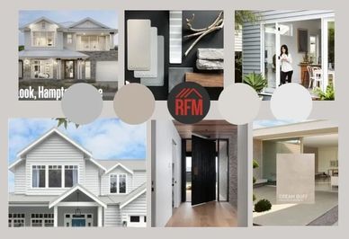 Narraweena facade with Hardie cladding in Hamptons style soft greys and whites