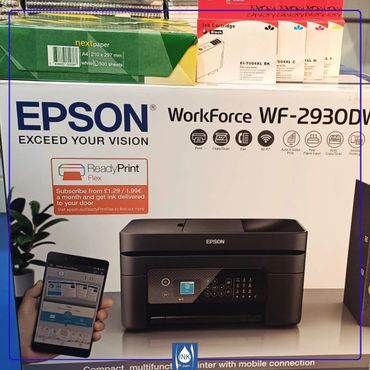 Epson WorkForce WF-2930DW printer with mobile connection and ReadyPrint Flex subscription.