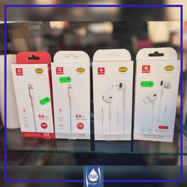 Four Genai-branded electronic accessory boxes displayed with price tags.