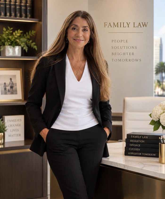 Confident woman lawyer in office specializing in family law.