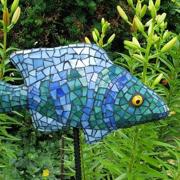 Mosaic Fish.  Steel, concrete, glass, mortar.