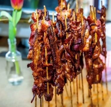 Deviled Pig Candied Bacon Skewers