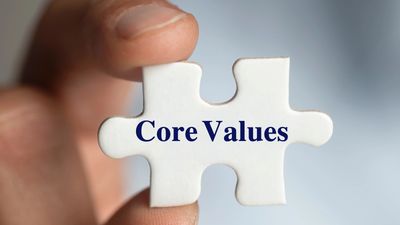 A puzzle piece with the words “core values” written on it.