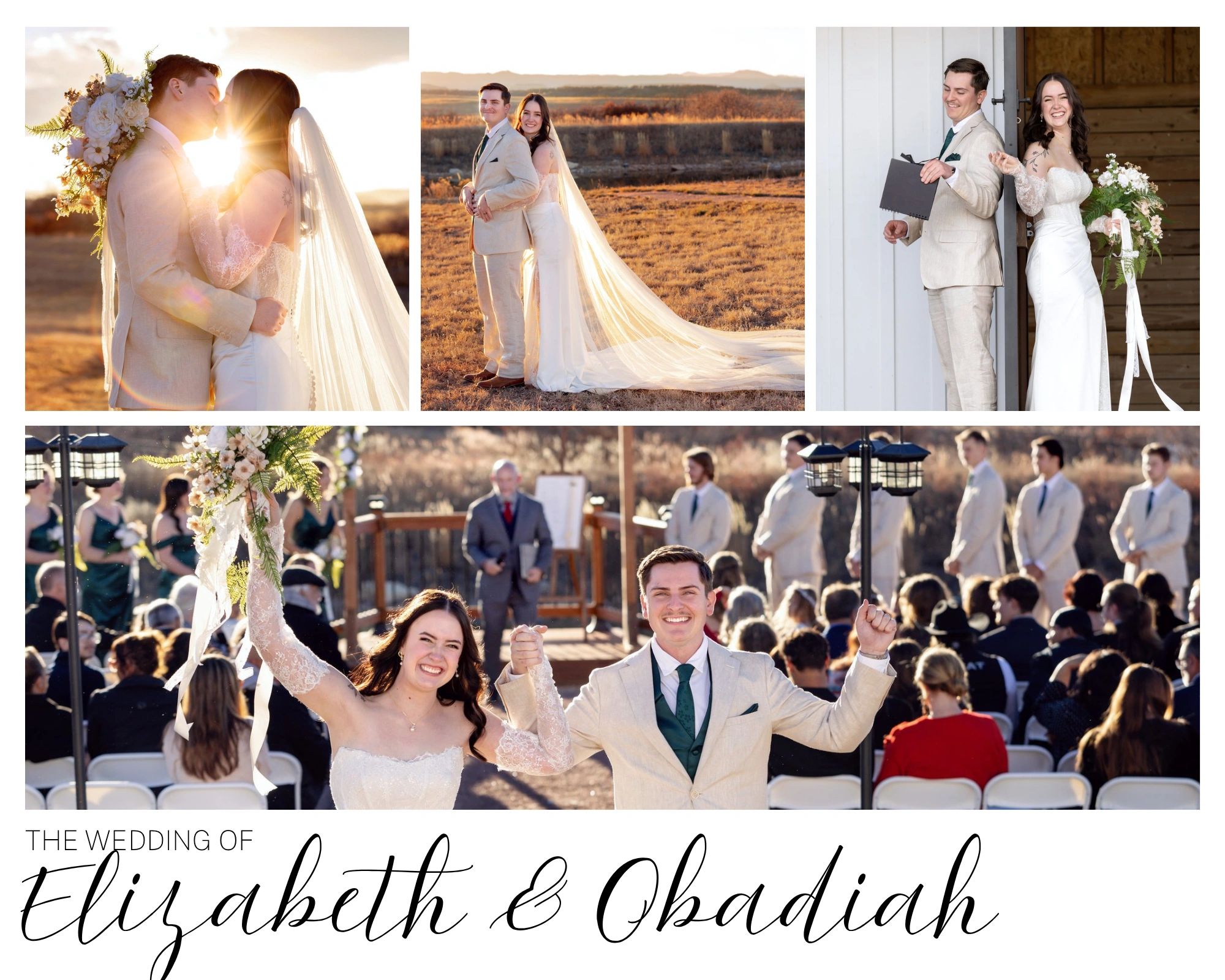 Wedding collage of Elizabeth and Obadiah celebrating with dance and ceremony.