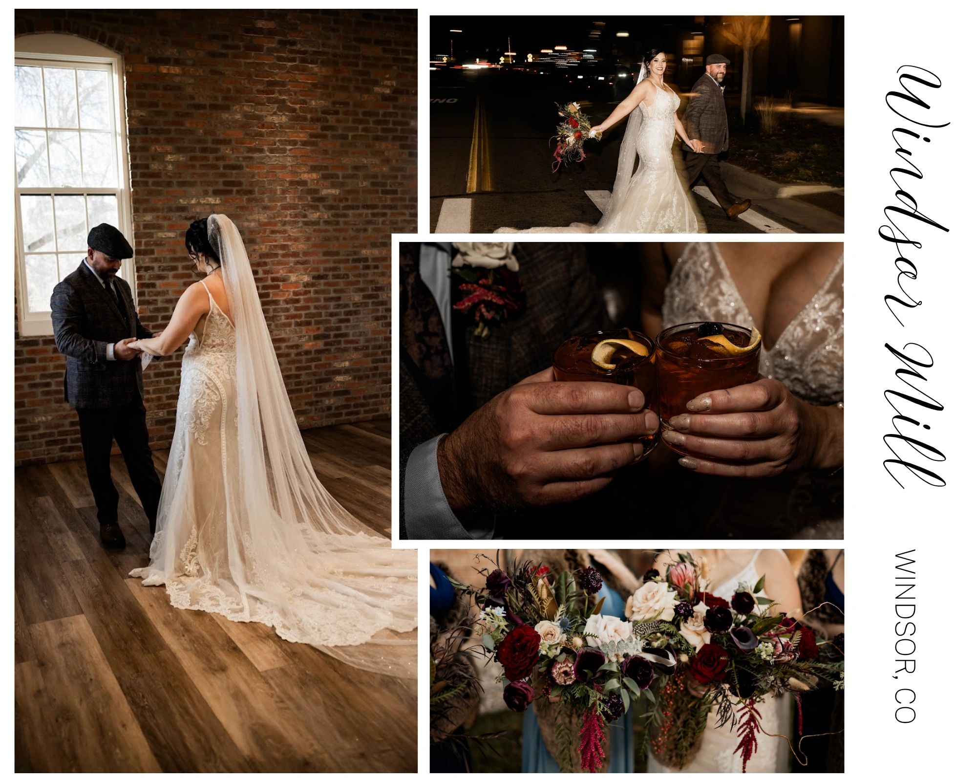 Wedding couple dancing and celebrating with drinks and flowers