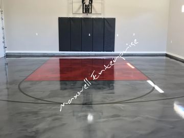 Residential Shop Basketball Court in Goldsby, Ok - Decorative Concrete - Metallic Epoxy Flooring