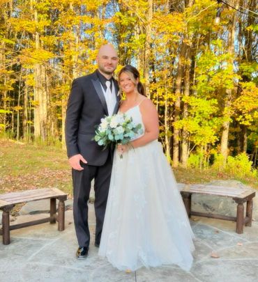 garden style bouquet and boutonniere with white roses and white peonies