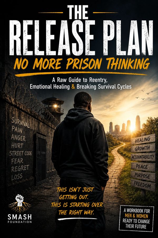 A man facing freedom, leaving prison behind, symbolizing healing and growth.