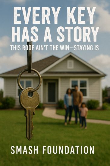 A key in focus with a family and house blurred in background, highlighting homeownership significance.