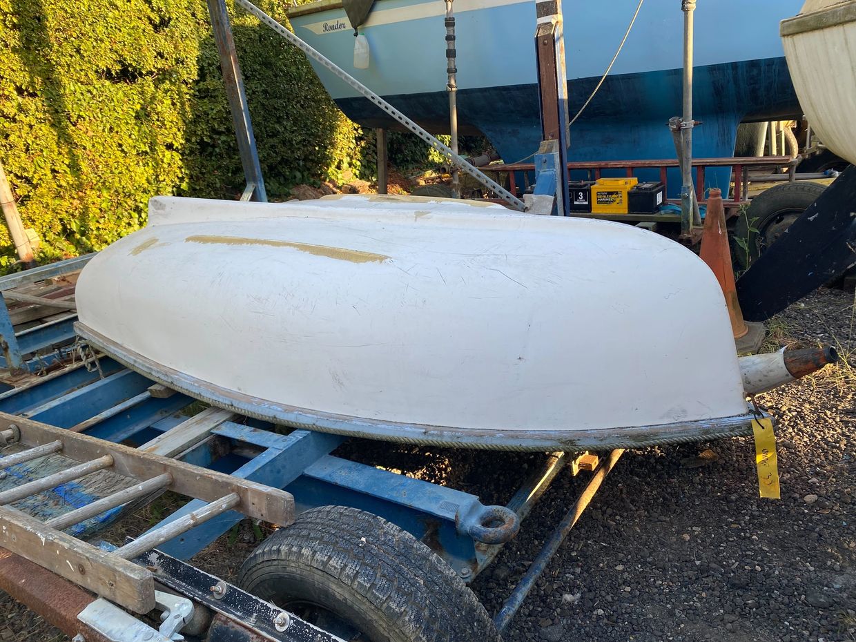9ft GRP dinghy for sale, watertight, complete with rowlocks and oars. £85 ono  Paul 07890337934