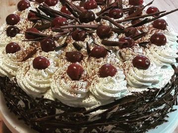 A rich and voloptuous German dark chocolate and cherry cake