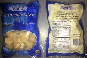 Seafood castle, PAFCO, h&t, Sunnyvale seafood corp, j Deluca fish co, periwinkle meat cooked ca tx