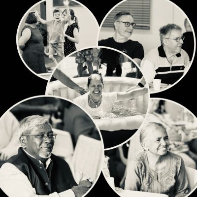 Collage of joyful moments with people of different ages sharing laughter and warmth.