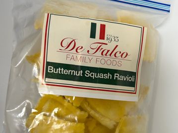 package of flash frozen butternut squash ravioli pasta