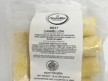 package of flash frozen meat cannelloni pasta
