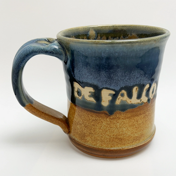 defalco pottery mug in blue and brown