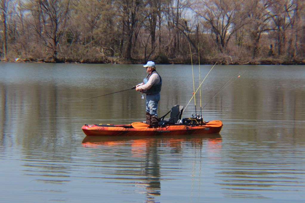 "Knot at Work" and "Marley" are sit-on-top fishing kayaks that are stable enough to allow you stand,
