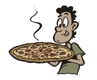 Man holding a hot pizza