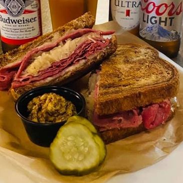 Reuben served Creole Mustard and Pickles on the side.
