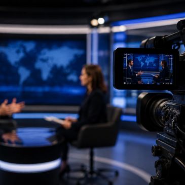 Interview being recorded in a TV studio.