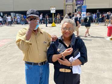 Sylvia and her husband at the New Orleans and the New York Giants at Caesars Superdome on 10/3/21.