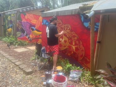 Process of El Canto del Coqui Mural