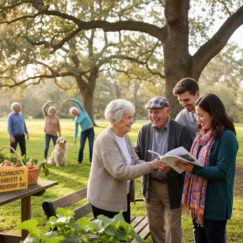 Seniors and young adults enjoy Community Harvest & Friendship Day outdoors.