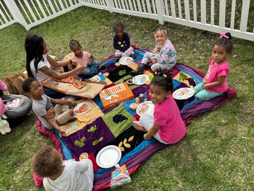 pizza party outside.