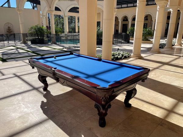 Pool table. 
Outdoor pool table. 
Rental property outdoor pool table 
Sunbrella pool table cloth.