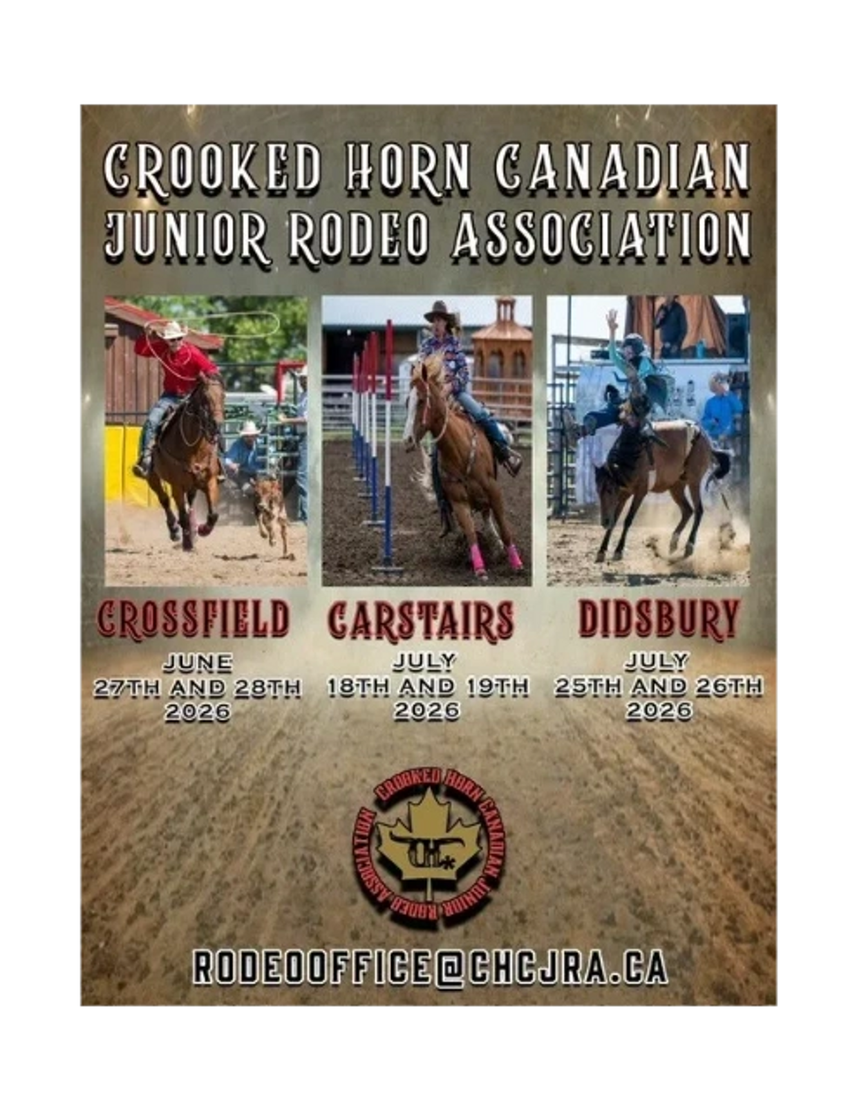 Crooked Horn Canadian Junior Rodeo Association event poster promoting youth rodeo in Alberta.
