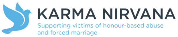 Logo: Blue bird, words: Karma Nirvana supporting victims of honour-based abuse and forced marriage