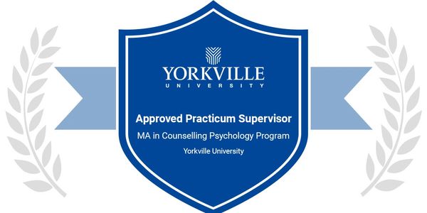 Blue shield badge for Yorkville University's Approved Practicum Supervisor.