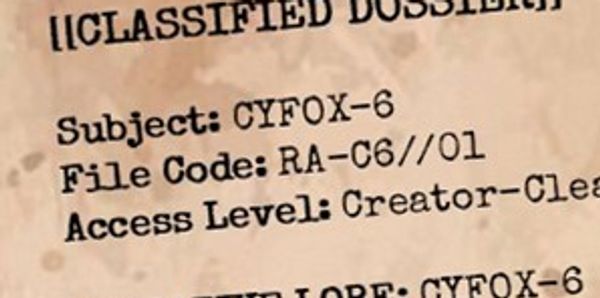Classified dossier labeled CYFOX-6 with file code RA-C6//01.