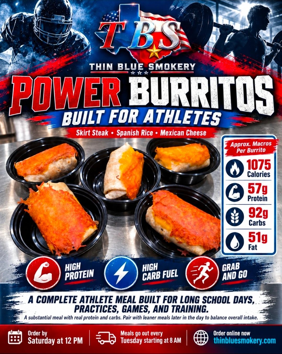 Power Burritos from Thin Blue Smokery designed for athletes.