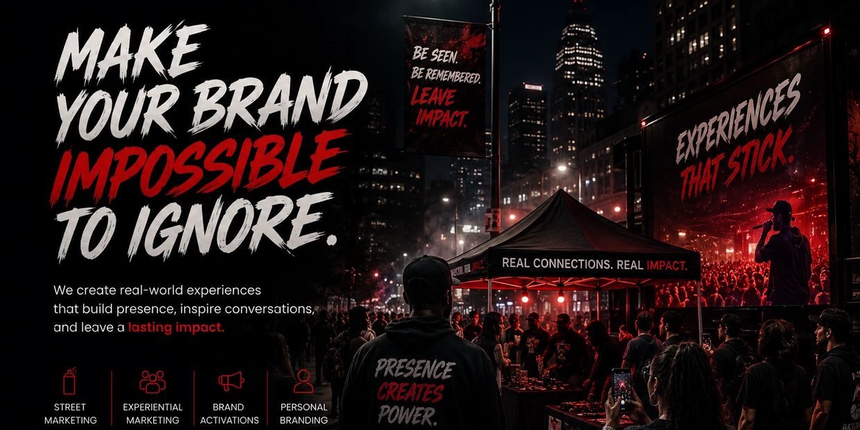 Night urban marketing event with impactful branding messages.