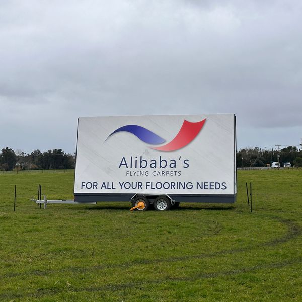 Roadside Reach double mobile billboard for Alibaba's Flying Carpets on SH10 at Pakaraka