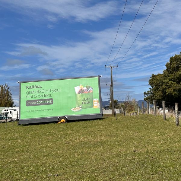 Roadside Reach double-sided mobile billboard advertising Uber Eats - SH1 Kaitaia