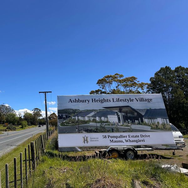 Roadside Reach double-sided mobile billboard advertising Ashbury Heights- SH1 Whangarei