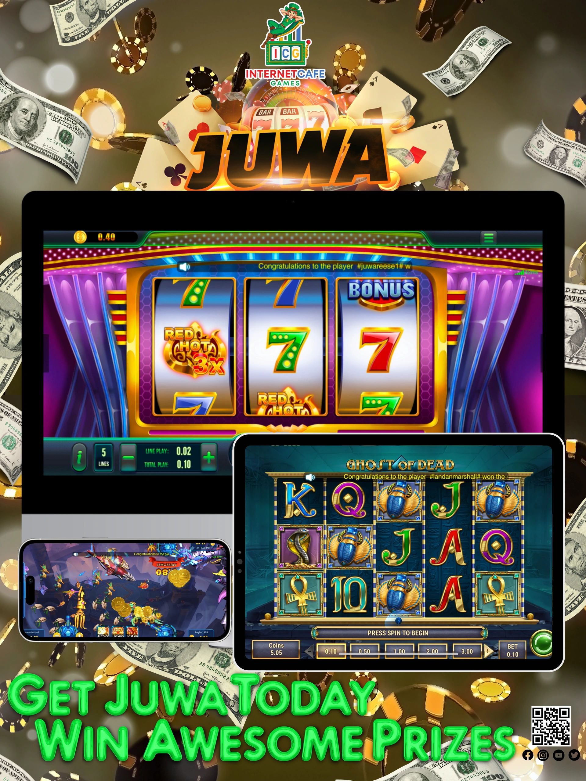 Couple playing slot machines winning a jackpot!!